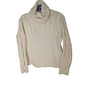 Inis Crafts Beige Cream 100% Merino Wool Cable Knit Sweater M Medium